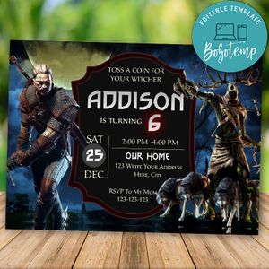 Editable The Witcher 3 Hild Hunt Birthday Invitation Instant Download