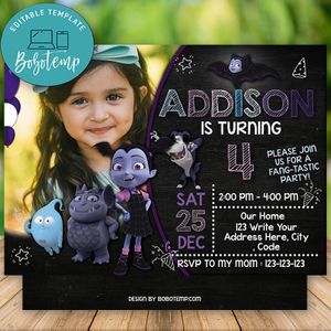 Editable Vampirina Invitation With Photo and Free Thank You Card Instant Download