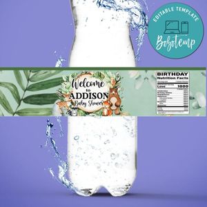 Woodland baby Shower Water Bottle Label Template to Print at Home Instant Download