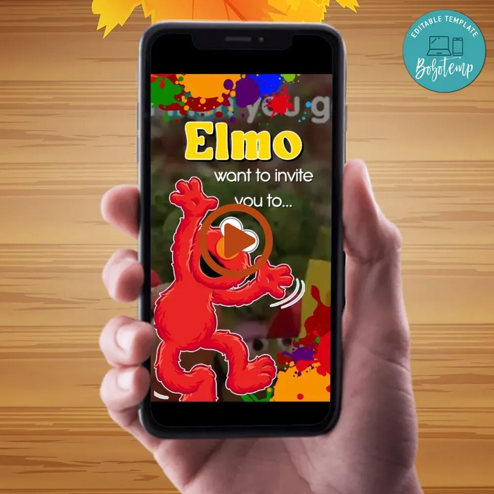 Elmo Video Invitation Digital Template Customizable DIY Createpartylabels