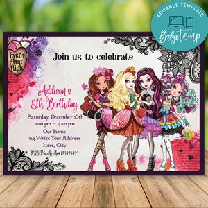 Editable Ever After High Birthday Invitations Instant Download