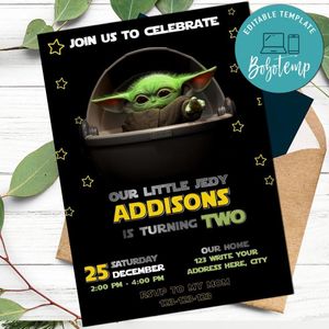 Yoda Birthday Invitation Customizable Template Instant Download