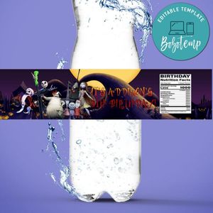 Jack skellington Water Bottle Label Template to Print at Home Instant Download