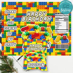 Lego Building Blocks Chip Bag Digital File Printable Instant Download