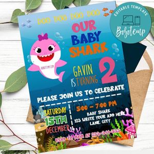 Baby Shark Birthday invitation, Baby Shark Baby Shower Invitation