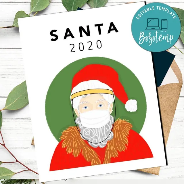 Santa 2020 Christmas Card Template Printable Diy Bobotemp