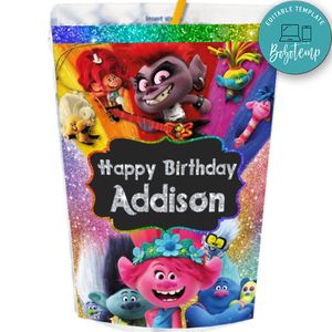 Trolls World Tour Capri Sun Birthday Labels Digital File Printable Instant Download