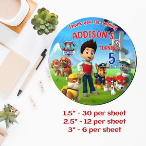 Customized  Paw Patrol Printed Happy Birthday Sticker Sheets