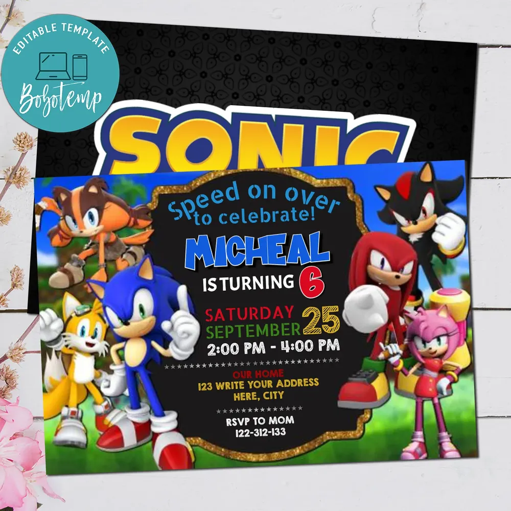 Sonic The Hedgehog Birthday Invitation Printable Bobotemp