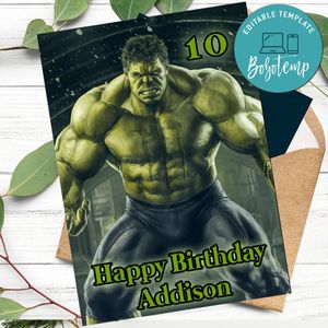 Hulk Superhero Happy Birthday Card to Print at Home Instant Download