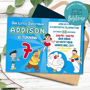 Doraemon Invitation Template to Print at Home Instant Download