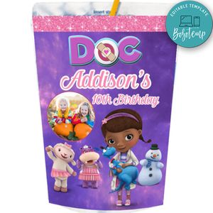 Doc mcstuffins Capri Sun Birthday Labels Digital File Printable Instant Download