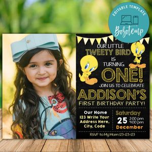Printable Tweety Bird Birthday Flyer With Photo Instant Download