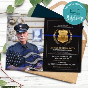 Police Officer Retirement Party Invitation Template to print at home Instant Download