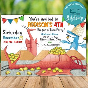 Printable Dragons Love Tacos Birthday Flyer Template Instant Download