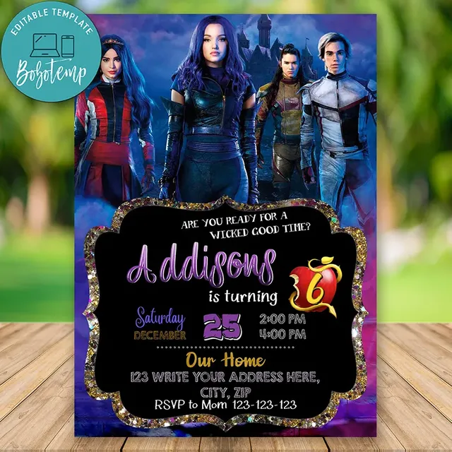 Printable Descendants 3 invitation For Girl - Free Thank You Card | Bobotemp