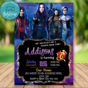 Printable Descendants 3 invitation For Girl and Free Thank You Card Instant Download
