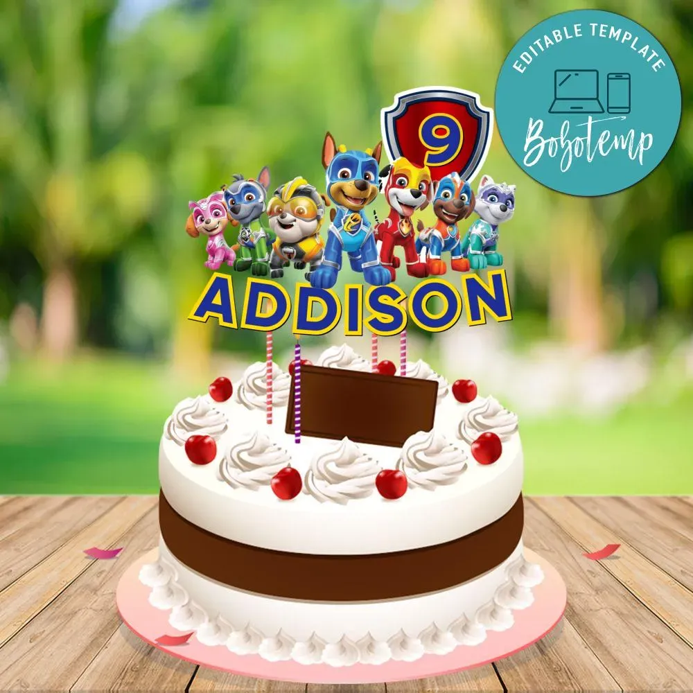 Printable Paw Patrol Mighty Pups Birthday Cake Topper Template