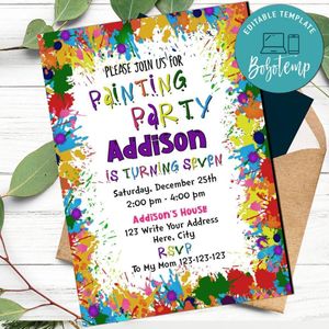 Paint Splatter Invitation Customizable Template Instant Download