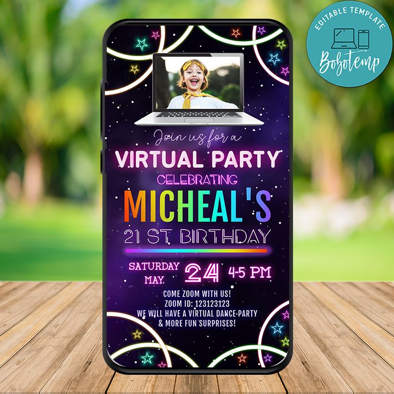 Electronic Glow Neon Virtual Party Electronic Invite Invitation with ...