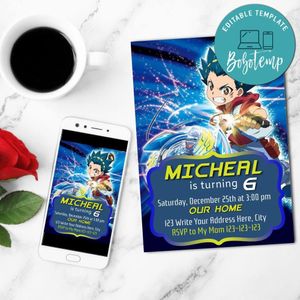 Beyblade Digital Birthday Invitation Customizable Template Instant Download