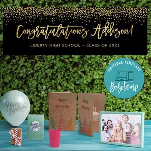 Class of 2021 Graduation Black Gold Banner Themed Printable Instant Download
