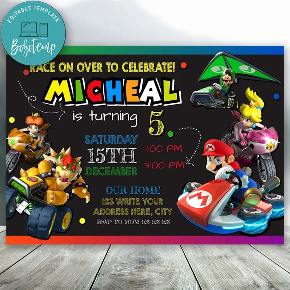 Editable Mario Race On Over Mario Kart Party Diy