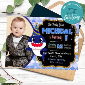 Editable Baby Shark Birthday Party For Boy With Photo Instant Download
