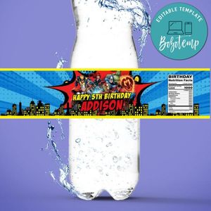 Avenger Water Bottle Label Template to Print at Home Instant Download