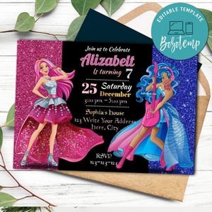 Barbie rocker Invitation Customizable Template Instant Download