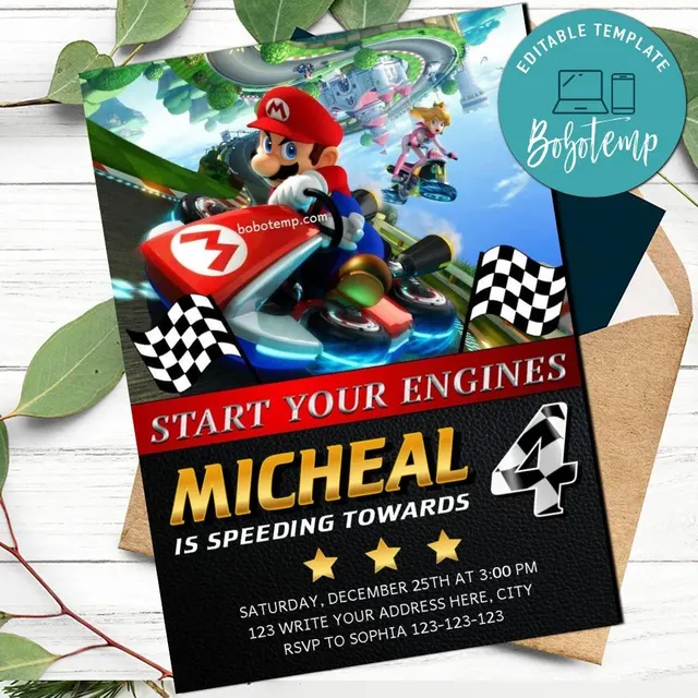 Custom Mario Kart Birthday Flyer Instant Download Bobotemp