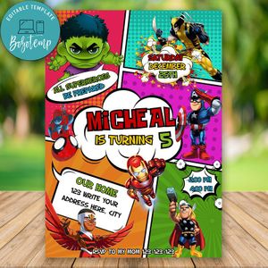 Editable Superhero Avengers Birthday Invitation Instant Download