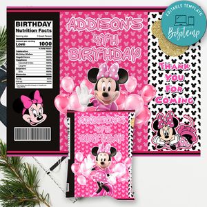 Minnie Mouse Birthday Chip Bag Digital File Printable Instant Download