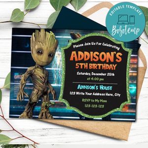 Groot Invitation Template to Print at Home Instant Download