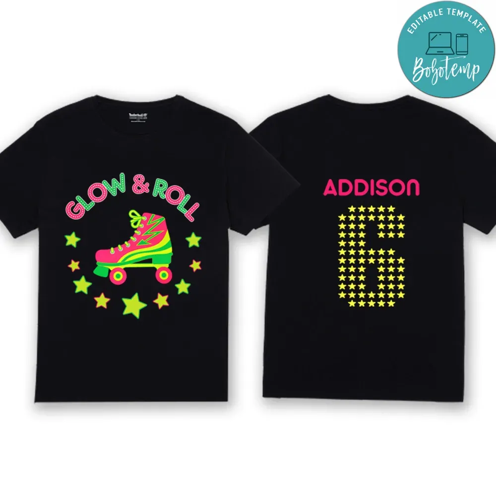 Glow Roller Skate Custom Name Birthday PNG file template