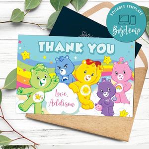 Care bear Thank you card Template to Print at Home Instant Download