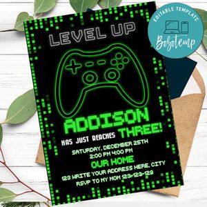 Level Up Birthday Invitation Template to Print at Home Instant Download