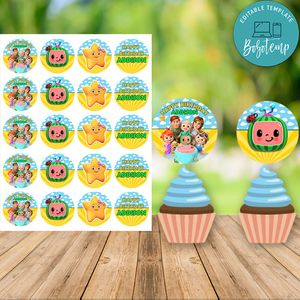 Cocomelon Happy Birthday Cupcake Topper Digital File Printable Instant Download