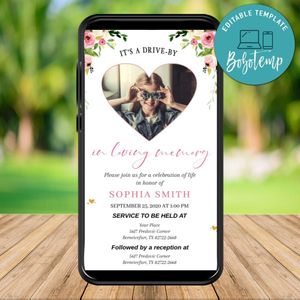 Electronic In Loving Memory Funeral Electronic Invite Pink Floral Announcement Invitation