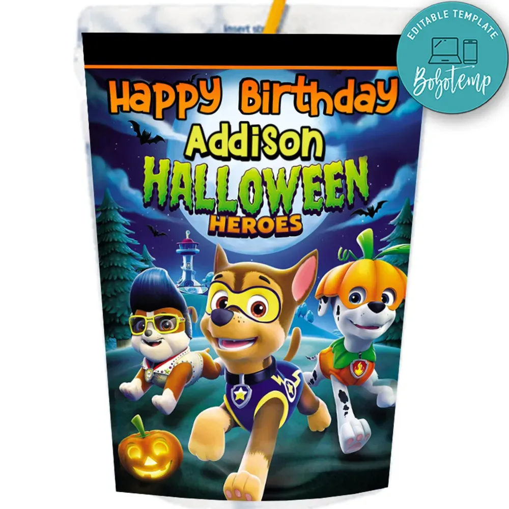 Paw Patrol Halloween Capri Sun Birthday Labels Digital File Bobotemp
