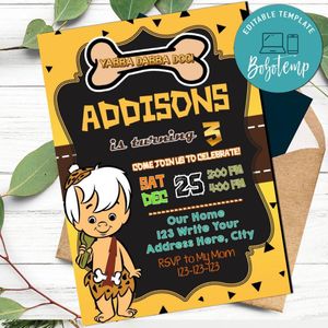 Yabba dabba doo Birthday Flyer Template to Print at Home Instant Download
