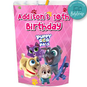 Girl Puppy Dog Pals Capri Sun Birthday Labels Digital File Printable Instant Download