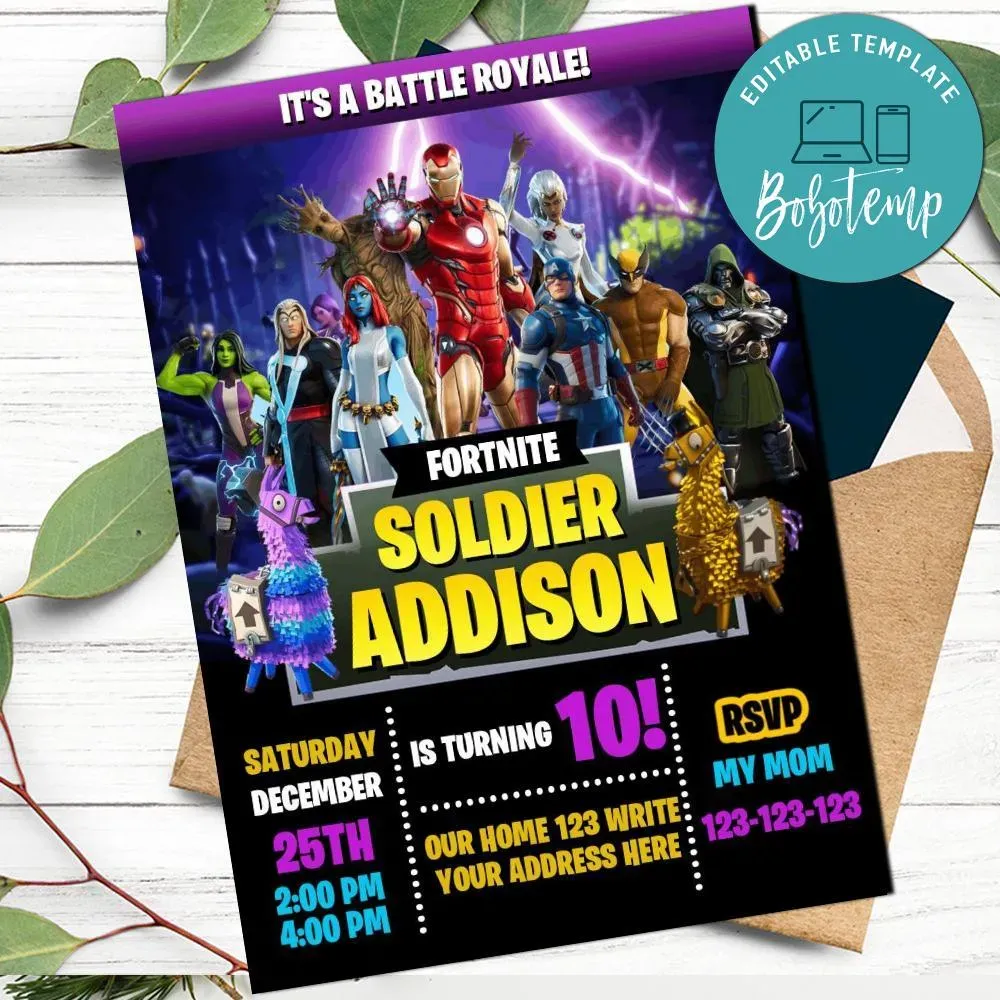 Gamer Marvel Birthday Flyer Printable Instant Download | Bobotemp