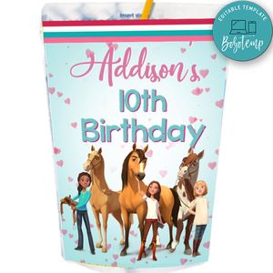Spirit Riding Free Capri Sun Birthday Labels Digital File Printable Instant Download