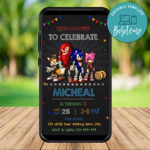 Mobile Sonic The Hedgehog Birthday Electronic Invite Invitation Instant Download