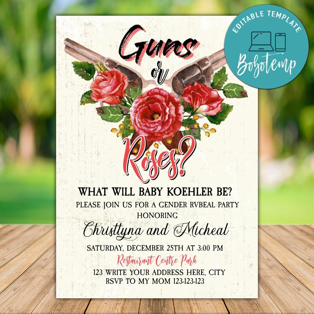 Printable Guns Or Roses Gender Reveal Party Invitation DIY Bobotemp