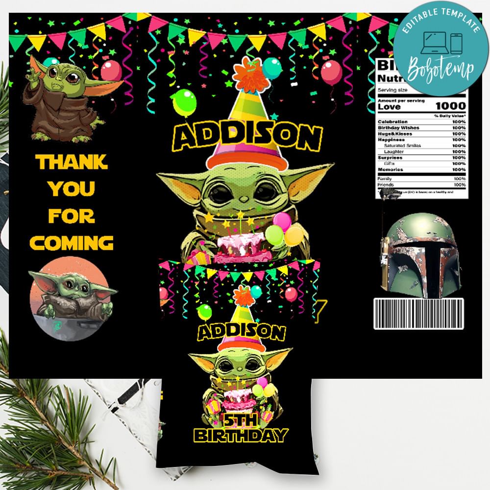 Baby Yoda Star Wars Chip Bag Digital File Customizable Template Bobotemp