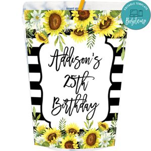Sunflower Birthday Capri Sun Labels Digital File Printable Instant Download