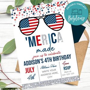 4th Of July 'Merica Made Birthday Flyer Template to Print at Home Instant Download