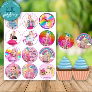 Editable Jojo Siwa Birthday Cupcake Toppers Instant Download